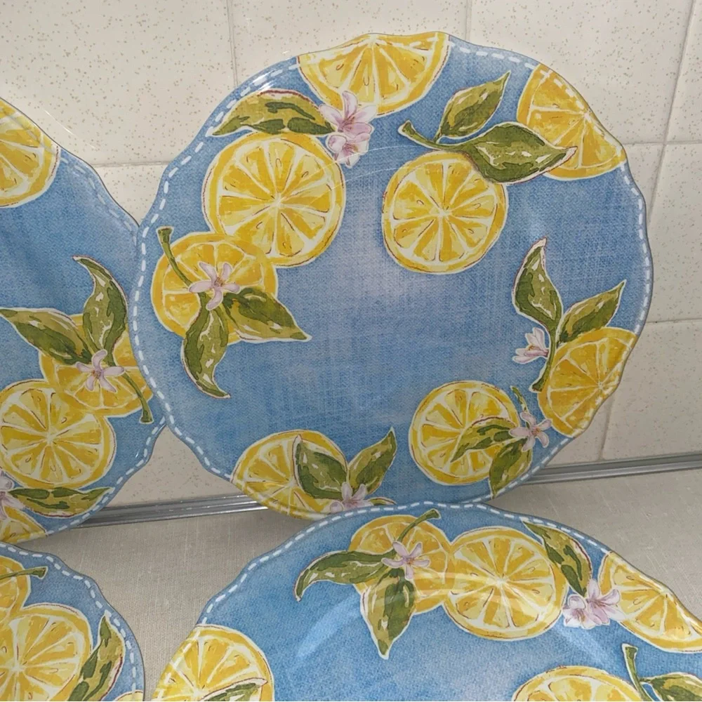 Nicole Miller Melamine Lemon Print Dinner Plates Set‎ Of 4